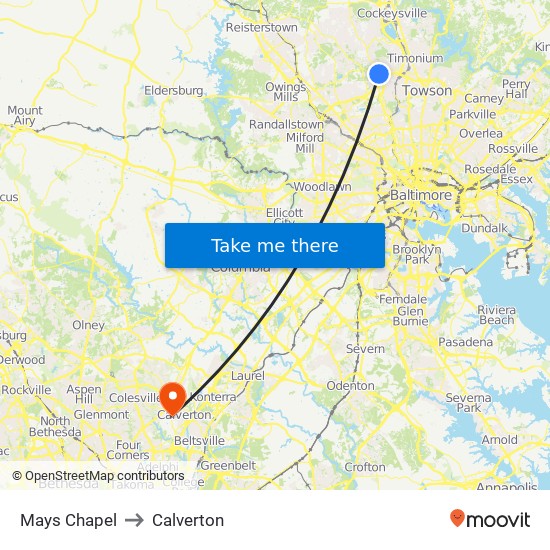 Mays Chapel to Calverton map