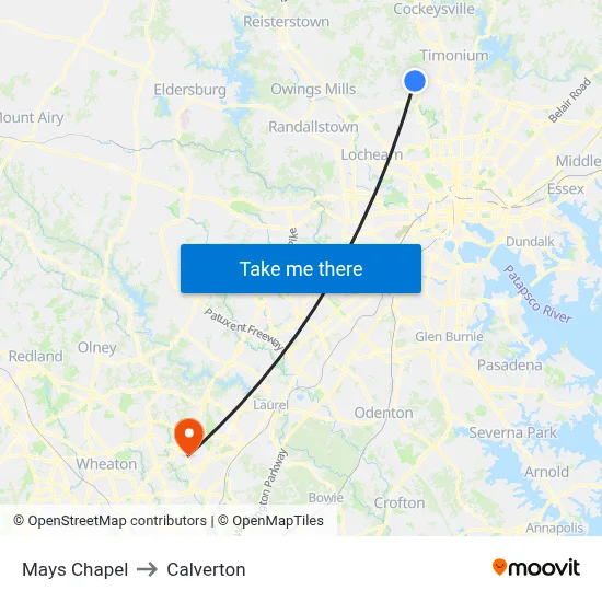 Mays Chapel to Calverton map
