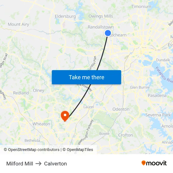 Milford Mill to Calverton map