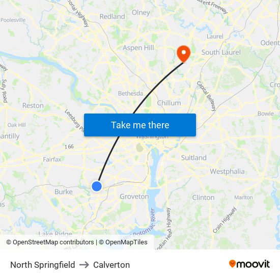 North Springfield to Calverton map
