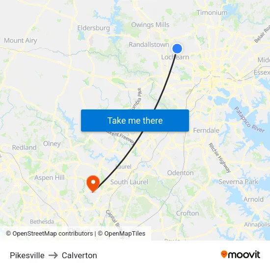 Pikesville to Calverton map