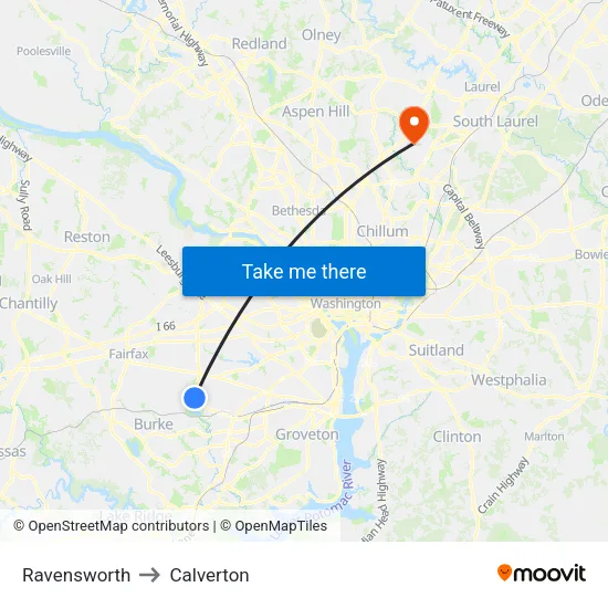 Ravensworth to Calverton map