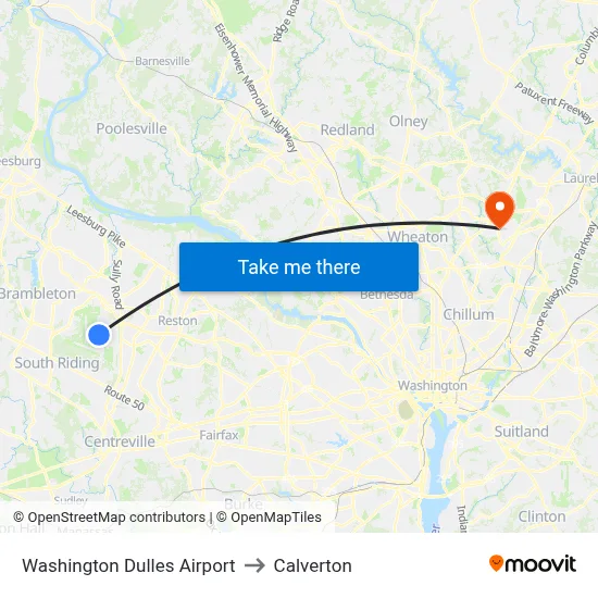 Washington Dulles Airport to Calverton map