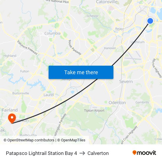 Patapsco Lightrail Station Bay 4 to Calverton map