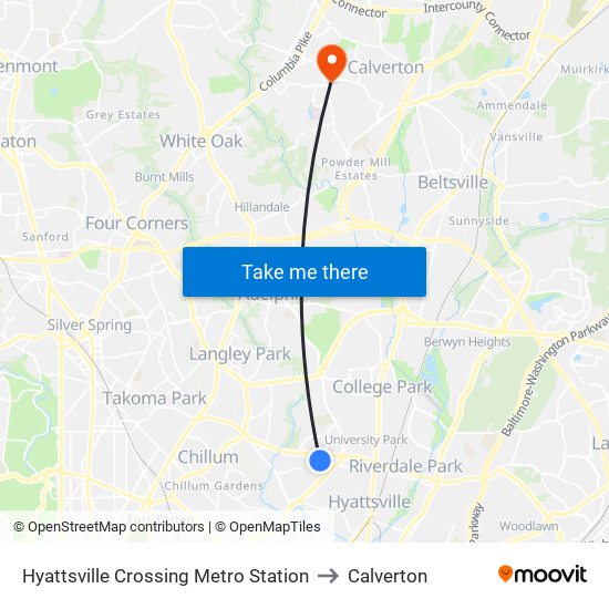 Hyattsville Crossing Metro Station to Calverton map