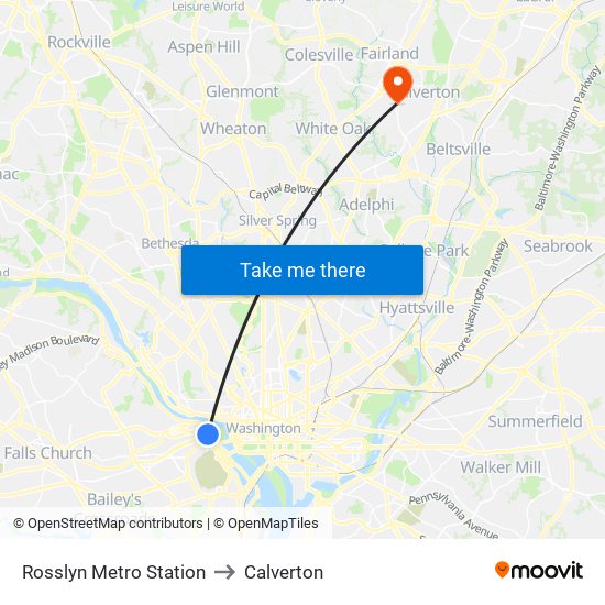 Rosslyn Metro Station to Calverton map