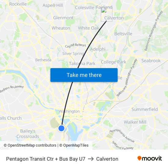 Pentagon Transit Ctr + Bus Bay U7 to Calverton map