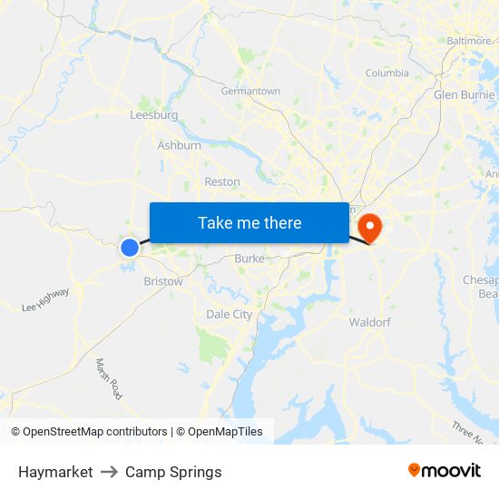 Haymarket to Camp Springs map