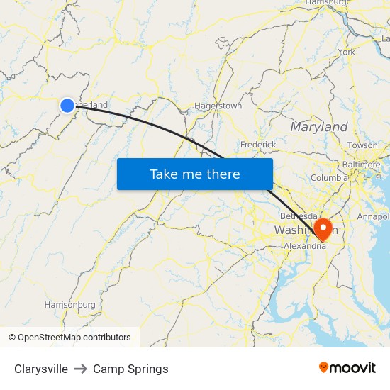 Clarysville to Camp Springs map