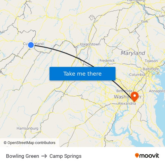 Bowling Green to Camp Springs map