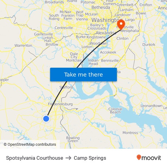 Spotsylvania Courthouse to Camp Springs map