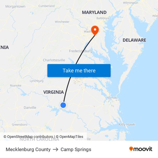 Mecklenburg County to Camp Springs map