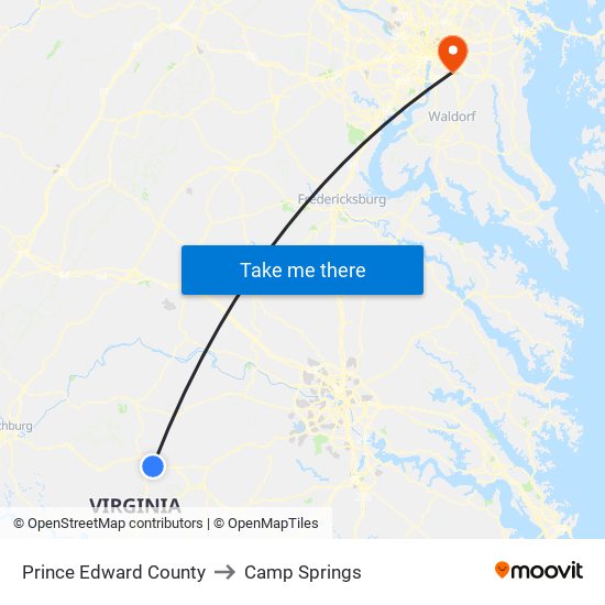 Prince Edward County to Camp Springs map