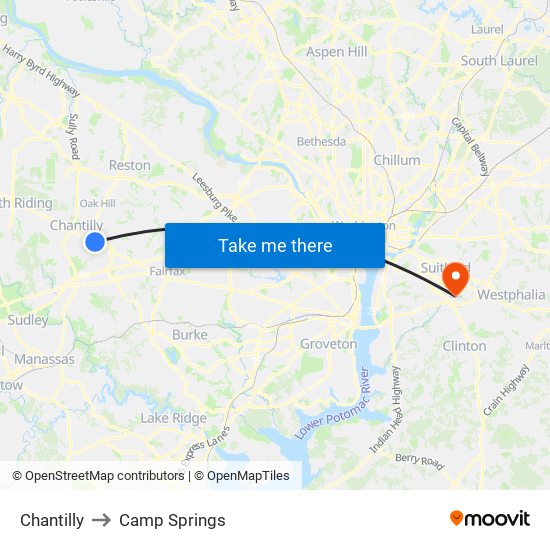 Chantilly to Camp Springs map