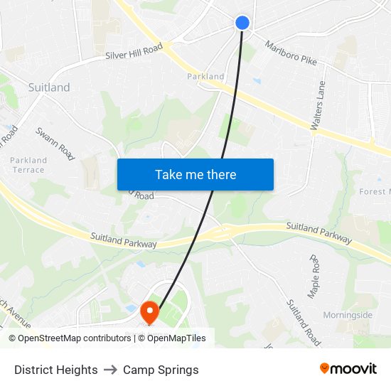 District Heights to Camp Springs map