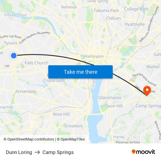 Dunn Loring to Camp Springs map