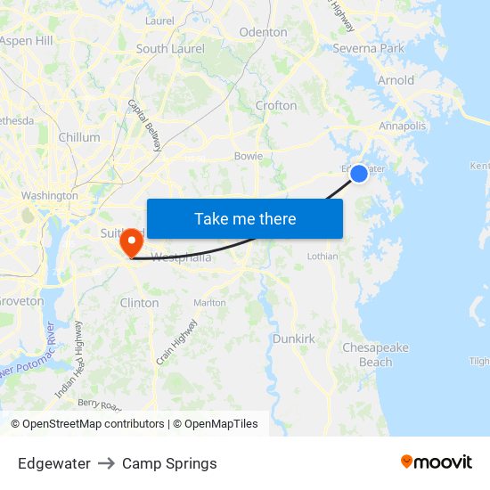 Edgewater to Camp Springs map