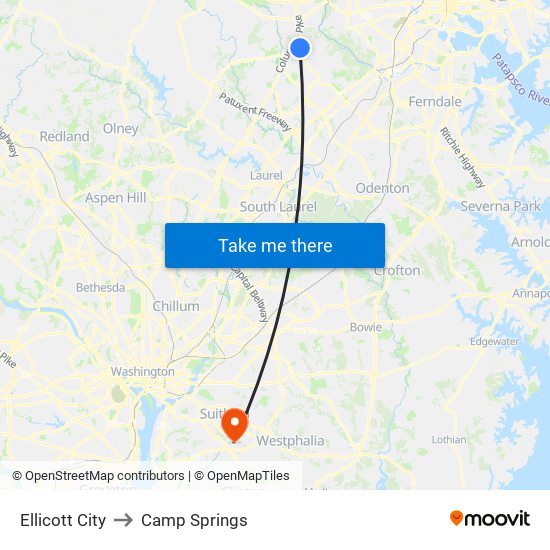 Ellicott City to Camp Springs map