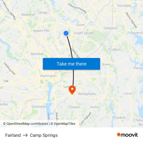 Fairland to Camp Springs map