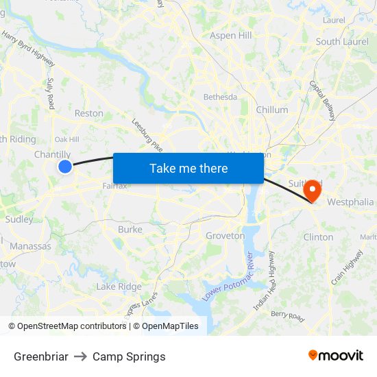 Greenbriar to Camp Springs map