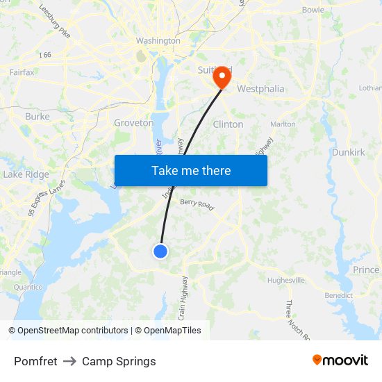 Pomfret to Camp Springs map