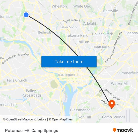 Potomac to Camp Springs map