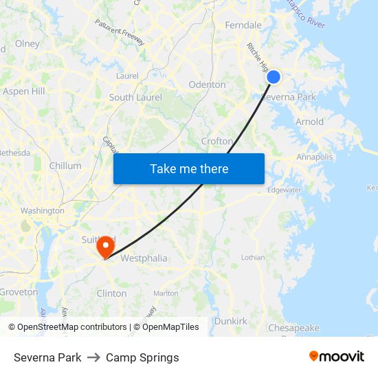 Severna Park to Camp Springs map