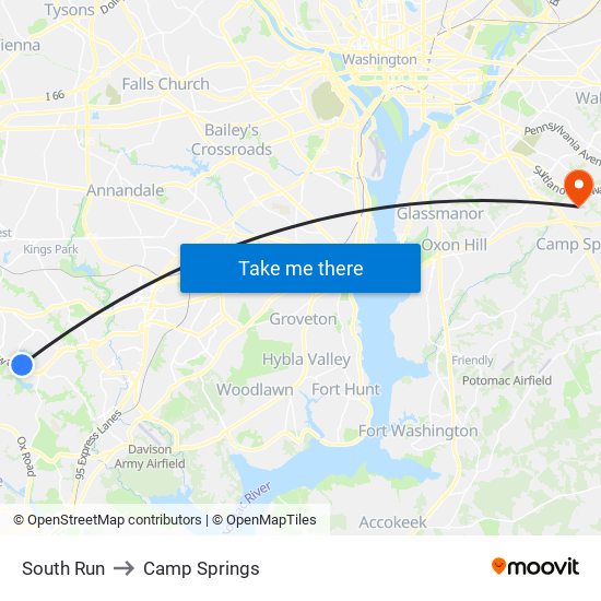 South Run to Camp Springs map