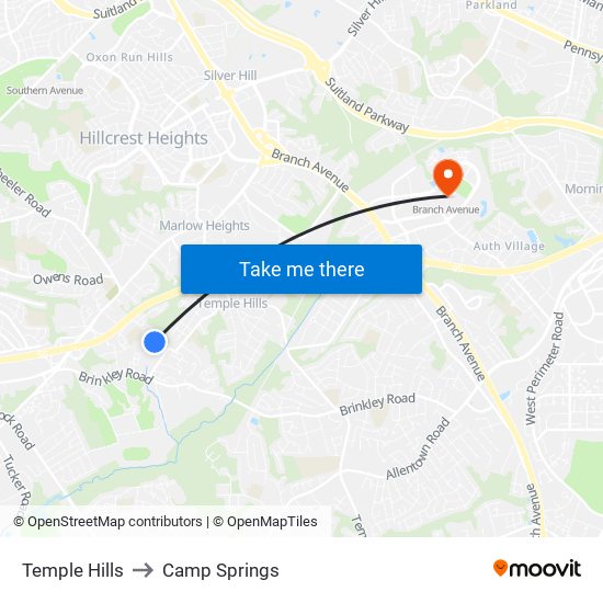 Temple Hills to Camp Springs map