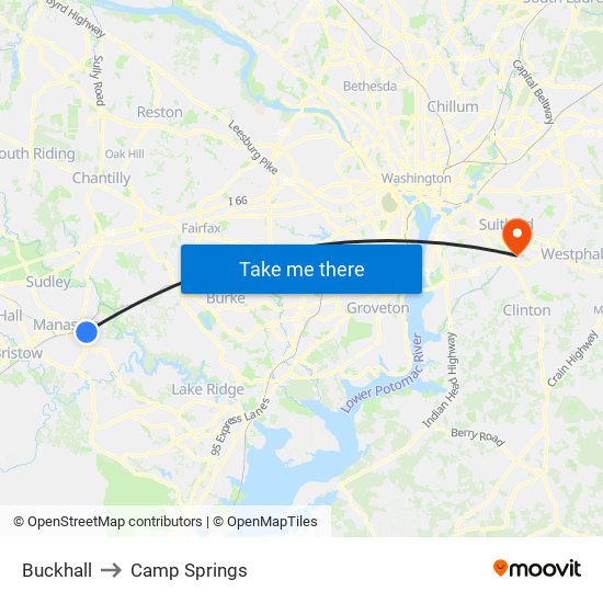 Buckhall to Camp Springs map