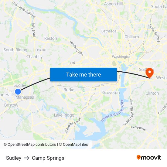 Sudley to Camp Springs map