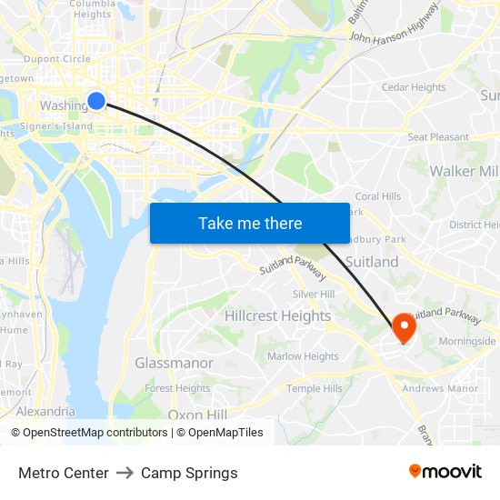 Metro Center to Camp Springs map