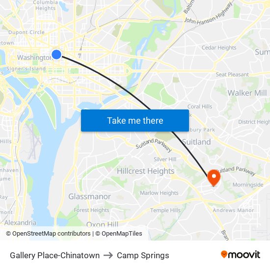 Gallery Place-Chinatown to Camp Springs map