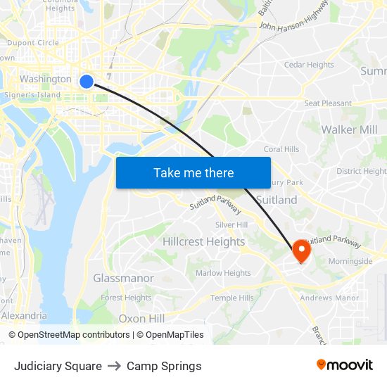 Judiciary Square to Camp Springs map