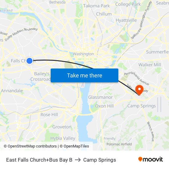 East Falls Church+Bay B to Camp Springs map