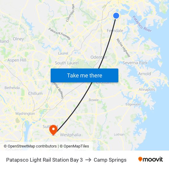 Patapsco Light Rail Station Bay 3 to Camp Springs map