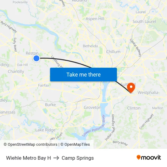 Wiehle Metro Bay H to Camp Springs map