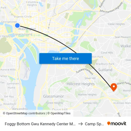 Foggy Bottom Gwu Kennedy Center Metro Station to Camp Springs map