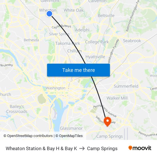 Wheaton Station  & Bay H & Bay K to Camp Springs map