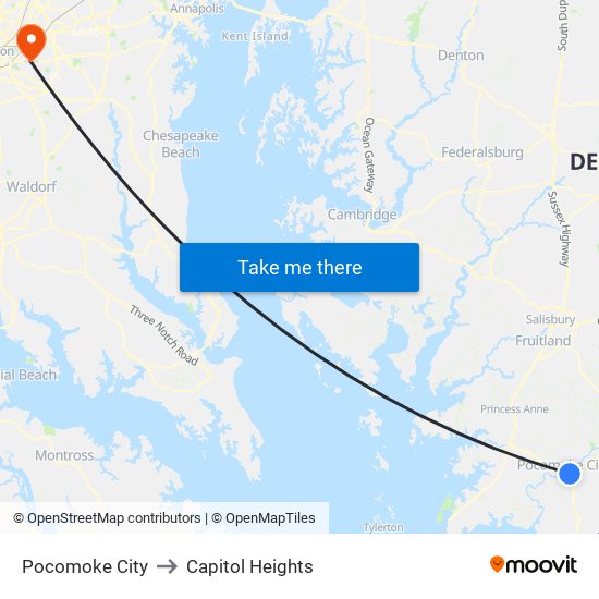 Pocomoke City to Capitol Heights map