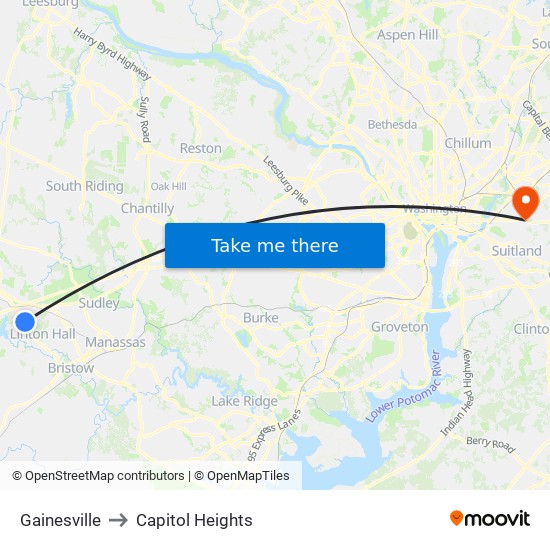 Gainesville to Capitol Heights map