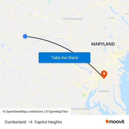 Cumberland to Capitol Heights map