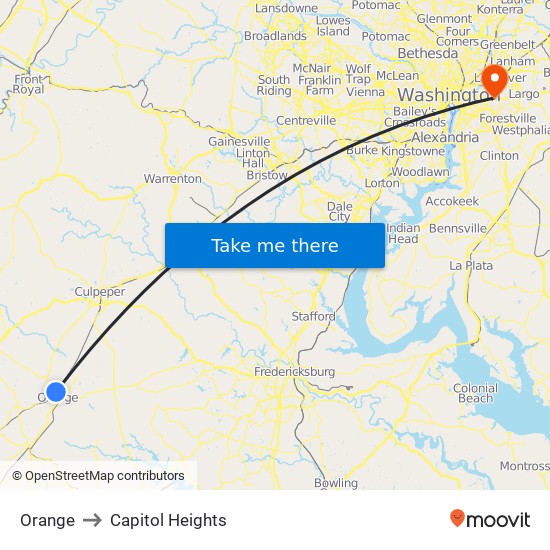 Orange to Capitol Heights map