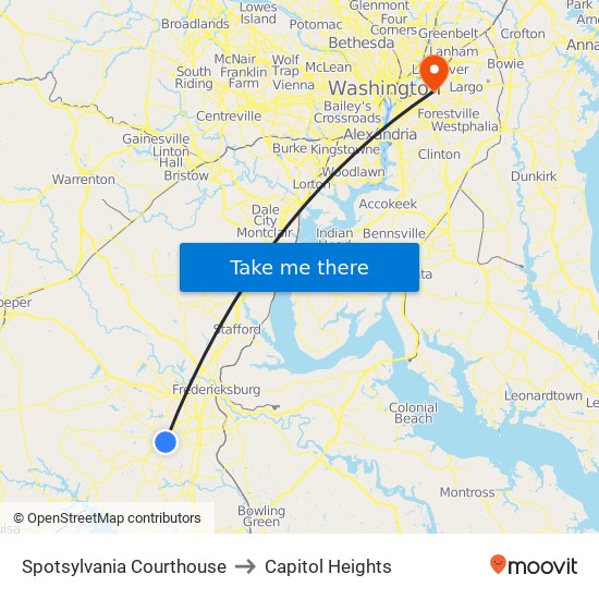 Spotsylvania Courthouse to Capitol Heights map