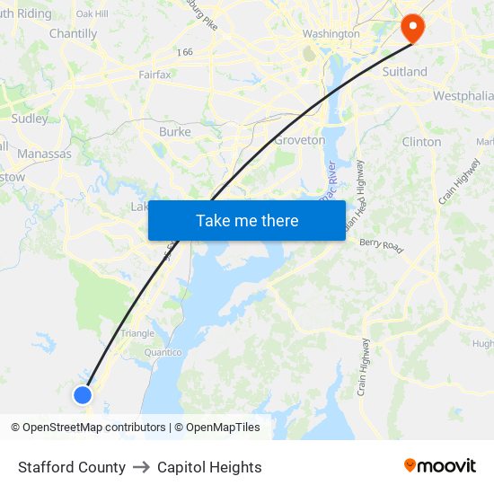 Stafford County to Capitol Heights map