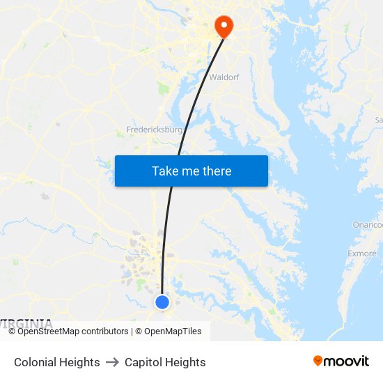 Colonial Heights to Capitol Heights map