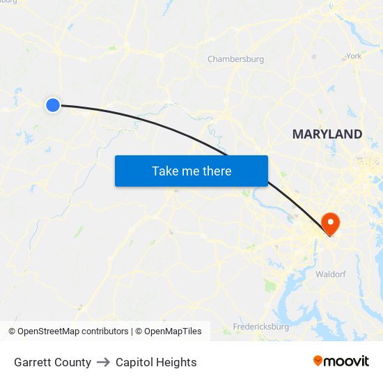 Garrett County to Capitol Heights map