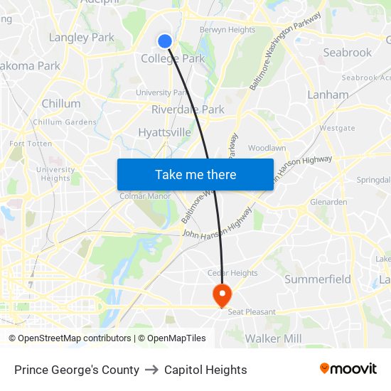 Prince George's County to Capitol Heights map