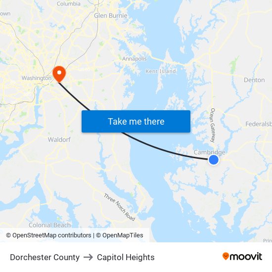 Dorchester County to Capitol Heights map