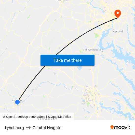 Lynchburg to Capitol Heights map